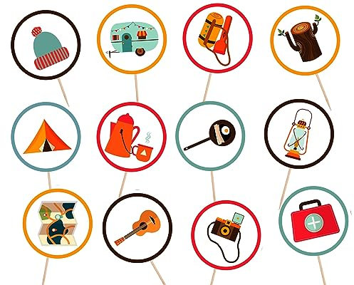 24-Pack Tactical & Survival Camping Cupcake Toppers, Cake Topper, Centerpiece - 2.5x2.5in & 5-inch Tall for Outdoor Adventures, Military Events, Camp Gatherings - Double-Sided, High-Res, Heavy