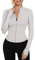 IECCP Sport Tshirts Damen Langarm Laufshirt Gym Crop Top Trainingsshirt Reißverschluss Sportshirt Workout Oberteil mit Daumenlöcher Elfenbeingrau XS