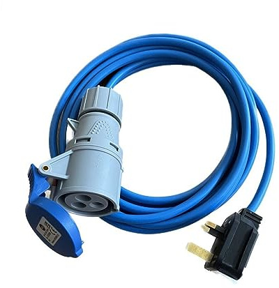 K M Electronics Heavy Duty Caravan Motorhome 13A Plug to 16A Socket 240V Mains Hook Up Cable Various Lengths (10M)