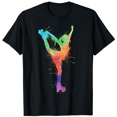 Rollschuhe Rollkunstlauf Mädchen Rollschuh T-Shirt für Mädchen und Damen, Schwarz, Multicolored, Größe S (Kleidergröße 36, EU)