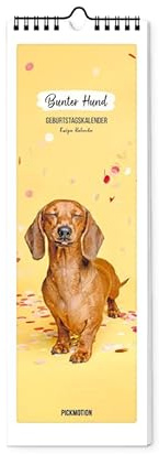 Pickmotion | Geburtstagskalender - Bunter Hund | 12x36 | Deutsch | 1 Spalte für Notizen