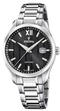 Festina Swiss Made Reloj Hombre Analógico de Acero Inoxidable 316l Plateado - Movimiento de Cuarzo - Calendario - Cristal Zafiro de Alta Resistencia - Resistente al Agua 5 ATM F20026/4 Classic Steel