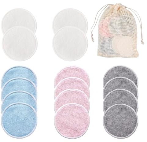 Coton Demaquillant Fibre de Bambou, 16 Coton Demaquillant Lavable Reutilisable, 1 Sac de Rangement, Super Doux A Lingette Demaquillante, Pour Tous Les Types De Peau