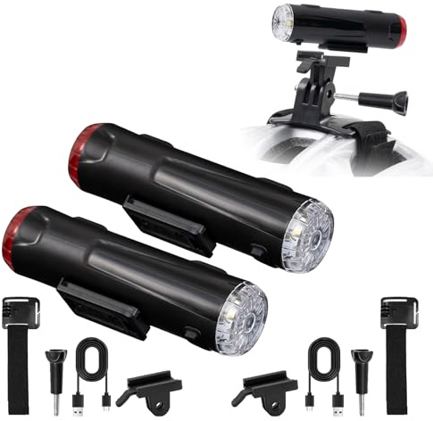 cimsfcor 2 set Fahrradhelmlicht, doppelte vordere und hintere Fahrradhelmlampen, tragbare Fahrradhelm Taschenlampe USB wiederaufladbar, 5 Ebenen der Dimmung, 360° Warnung für Fahrradhelm Nattrining