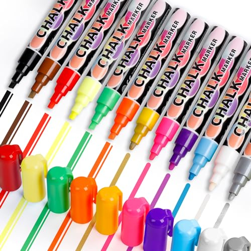 Rogerom Kreidestifte für Fenster, 12 Kreidestifte für Tafel Abwaschbar 6mm Umkehrbare Spitze Kreidemarker Whiteboard Marker für Tafeln, Schilder, Fenster, Tafel, Glas, Spiege