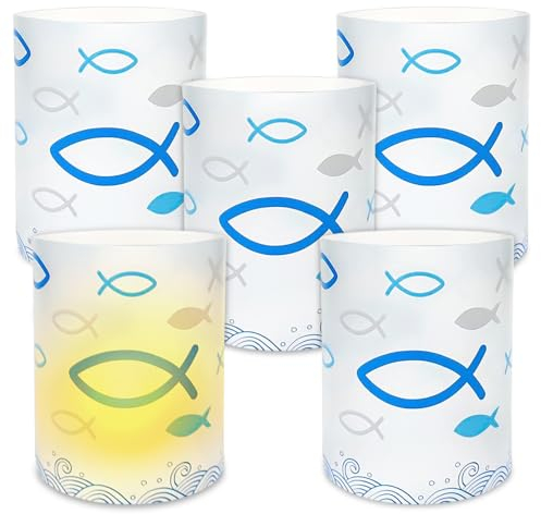 16 Stück Windlicht Fisch Tischdeko Kommunion Taufe Deko Erstkommunion Tischdeko Lantern Fish Mini Tischlichter Kerzen Deko für Junge und Mädchen Kommunion Deko Konfirmation Taufe