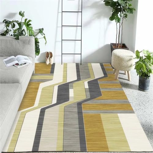 Xiaosua Teppich Bettumrandung Gelb Schlafzimmerteppich Mit Zickzack-Streifen Geometrischem Modernem Muster Langlebig Teppich Babyzimmer 60X90CM Orientalische Teppich 1Ft 11.6''X2Ft 11.4''