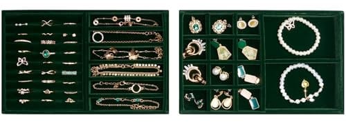 Procase 2 Capas Combinadas Organizador de Joyas, Bandeja de Joyería para Guardar y Exponer Collares Pulseras Anillos Pendientes -Verde