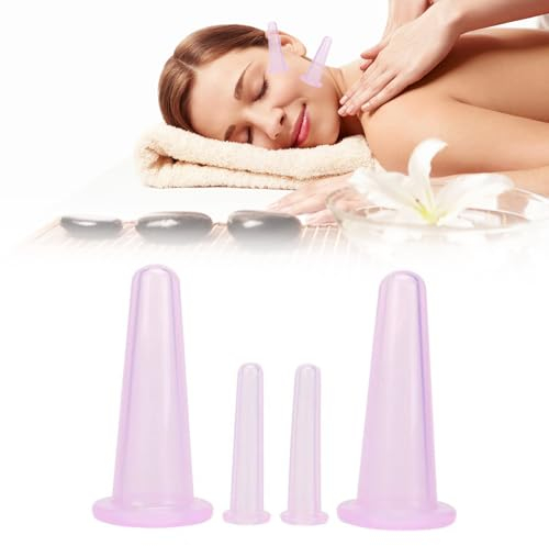 Ventouse Visage,Cupping Ventouse,Ventouse Silicone,Facial Cupping,Ventouse Visage Anti Rides,Ventouse pour Massage Visage,Ventouses Visage Set pour le Massage Ventouses du Visage et Yeux,4 Pcs,Violet