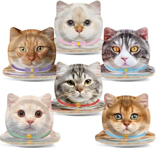 CHUNNIN 60 platos de papel de cumpleaños con forma de gato, platos de cena para fiesta de gatitos, suministros de fiesta de gatitos, vajilla desechable para gatos, decoración de cumpleaños y baby