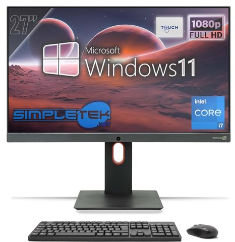 SIMPLETEK - All-in-One Computer Touch 27 FHD Core i7 3.8GHz | Windows 11 Pro 8GB RAM - SSD 240GB | Touchscreen PC Aio Webcam integriert