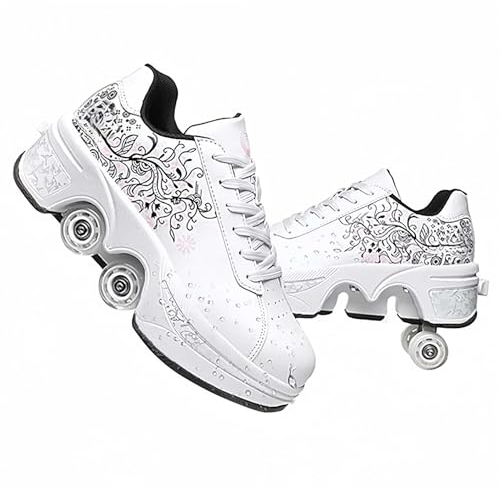 Schuhe mit Rollen für mädchen, Schuhe Rollschuhe, Skateboardschuhe für mädchen Jungen, Roller Schuhe Verstecktes Rollen, Multifunktionale 4 Rad Schuhe für Männer Frauen und Kinder