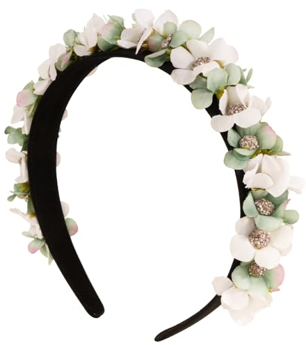 BOOMTOP Haarreif Dirndl Blumen Haarband Trachten Haarschmuck Blumen Haarkranz Blumenstirnband Damen Mädchen Kopfschmuck mit Blüten für Hochzeit Karneval Mottoparty Grün Beige