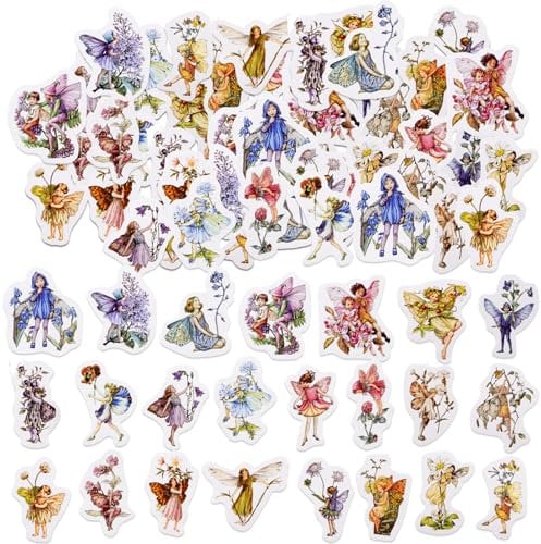 46PCS Fairy Stickers - Cute Flower & Kawaii Scrapbook Supplies - Aesthetic Water Bottle Stickers for Scrapbooking, DIY Crafts, Laptops, Journals & Gifts