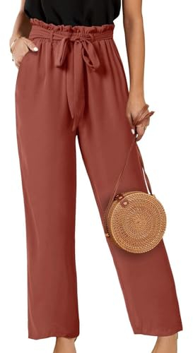 Palazzo Hose Damen Casual Weite Hose Lose Gerade Geschnitten Stoffhose Damen Hohe Taille Anzughose Paperbag Elegant Hosen