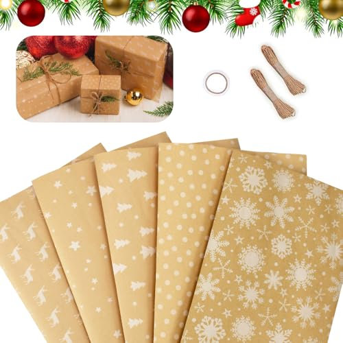 SLTAXAR 5 pcs Papier Cadeau Kraft Noel 43cm*1m Papier Cadeau Kraft Anniversaire Emballage Cadeau Papier Papier Emballage Cadeau Anniversaire Papier Emballage Noel