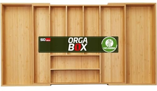 ORGA-BOX UNIVERSAL Range-couverts en bambou réglable pour largeur d'armoire 700-900 mm jusqu'à 9 compartiments pour profondeur de tiroir 473 mm