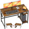 HOMYTECH Schreibtisch mit Doppelter Wendbarer Seitenablage und Kopfhörerhaken, Computertisch für Home Office, Firmenstudio, 120x60 cm, Antike Holzfarbe