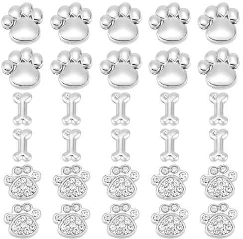 SUNNYCLUE 1 Box 30 Stück 3 Stile Tierpfoten Anhänger Strass Schiebeanhänger Metalllegierung Kristall Tier Katze Hund Krallenabdruck Fußabdruck Glitzerkunst 3D Charms Perle Zur Schmuckherstellung DIY B