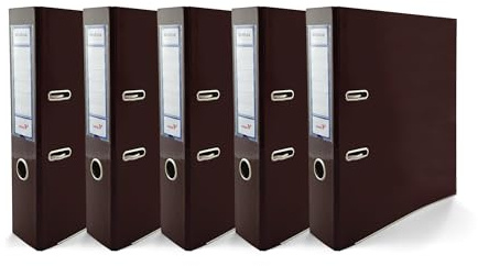 Netuno 5x Ordner A4 breit Schokobraun 7,5cm glänzend Kunststoff | Aktenordner Ringordner 2-Ring-Mechanik für A4-Dokumente Büro Studium Homeoffice Ordnungssystem Aktenaufbewahrung Registratur