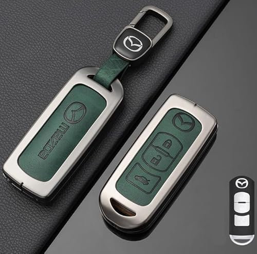 DLLHL Autoschlüssel Hülle für Mazda MX-5 NC,Zinklegierung mit Emblem Autoschlüssel Gehäuse Auto Schlüssel Cover Schutzhülle Fallsicher Personalisiert Autoschlüssel Tasche,A 3key-Green