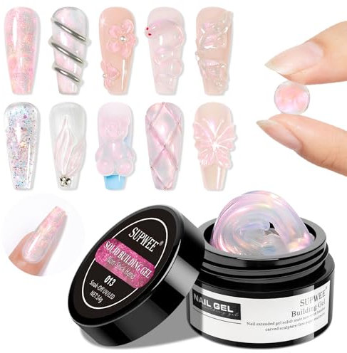 SUPWEE Solid Builder Gel for Nails, Aurora Pink 3D Gel Nail Art Non-Stick Hand Sculpting Nail Extension Gel for Carving Nail Strengthen Soak Off UV Nail Art Salon Home