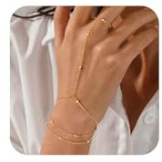 Calkkrer 14K Gold Handkette mit Ring Damen, Verchromter Fingerring Armband, Handkettchen Ring Anhänger Armreif, Zirkon Handschuhe, Armbänder Armschmuck Frauen