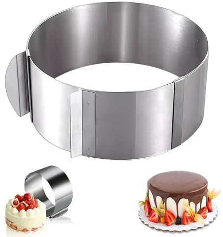 Ksvaye Cercle a Patisserie Rond en Acier Inoxydable Ø 15-30cm Anneau à Gâteau Haut 10CM, Reglable Cercle Gateau Frost Form Cake Design avec Graduation Précise à l'intérieur pour Dessert, Mousse