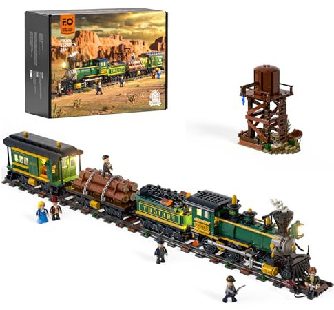 Western Frachtzug Bauklötze Set, 1524 Pcs – 4-4-0 Lokomotive Klemmbausteine, Old West Modularer Baukasten, Erwachsene, Jugendliche und Eisenbahnliebhaber zum Valentinstag