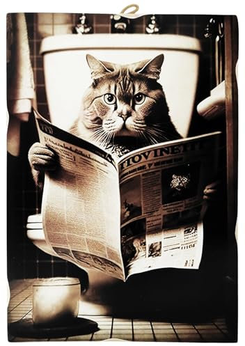 KUSTOM ART Tableau série animaux meuble toilette chat européen sur eau, impression sur bois, 25 x 18 cm