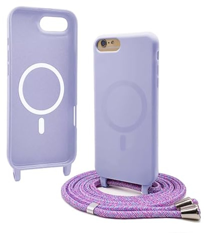 Bigcousin Handykette für iPhone 8 Plus/7 Plus Hülle mit Band,Magnetisch kompatibel mit Magsafe,Silikon Necklace Handyhülle mit verstellbar und abnehmbar,Lila
