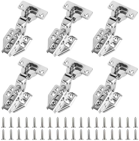 Bisagras de Armario, Arremetida Totalmente Solapado Bisagras de Puerta de Cocina, Bisagras de Gabinete Plegables con Tornillos de Fijación para Muebles, Hogar, Estanterías (6 Piezas)