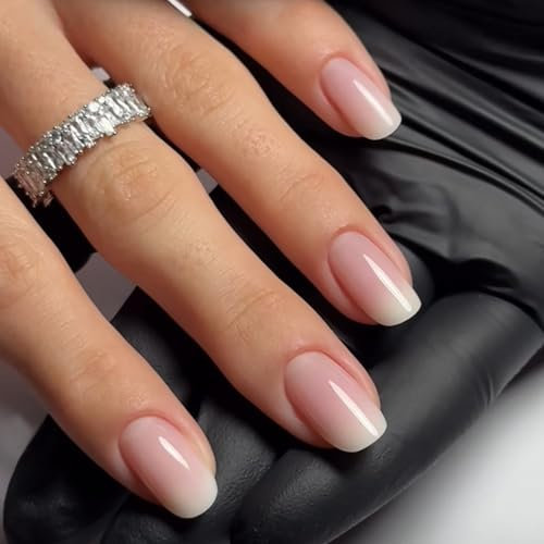 Short Square Press-On Nails - Nude Pink Mirror Gloss Finish - Easy DIY Fake Nails with Pre-Cut Precision & Custom Fit - Includes Tool Stickers Kit for Women