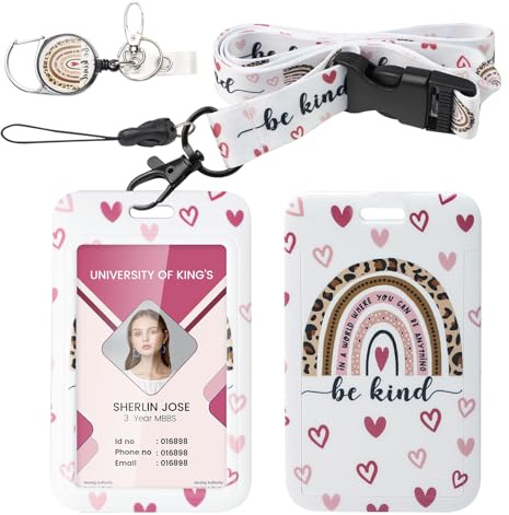 Kartenhülle mit Band,Kartenhülle Dienstausweis Hülle mit Clip Ausweishülle | Einziehbare Badge Holders Ausweishülle ID Holder,Schlüsselband Rosa für Kreditkarten,Näherungsschlüsselkarten,Führerscheine