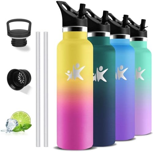 Botella Agua Acero Inoxidable, Cantimplora 1 litro, sin BPA, Botella con Pajita, A Prueba de Fugas, Cantimplora Acero Inoxidable, Doble Aislamiento, Termo de Agua para Correr, Senderismo, Deportes