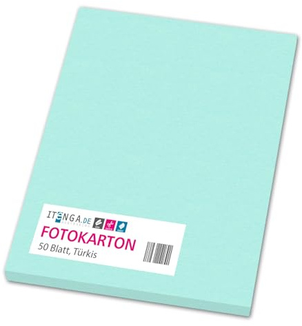 itenga farbiger Fotokarton 50 Blatt A4 300 g/qm² - Tonpapier Tonkarton Bastelpapier Bastelkarton Bogen durchgefärbt zum kreativen Gestalten und Basteln (TÜRKIS)