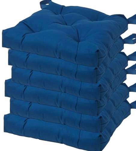 VACAVACA Cojines para Silla de Comedor, Acolchados con Relleno de Fibra,40 * 40 cm 6-7 cm de Grosor, Fabricados en España (Azul, Pack 6)