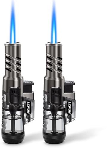 Jet Flame Lighter 2 Pack Windproof Butane Torch Lighter Refillable With Big Visible Gas Tank for Candles, Camping, Hiking, Outdoors, Gifts for Men (Without Butane)