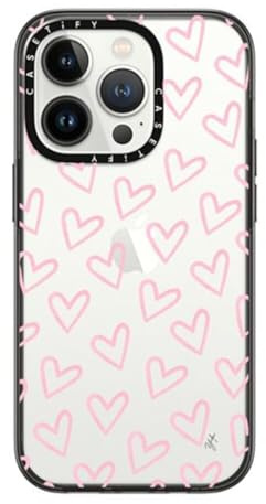 CASETiFY Compact iPhone 14 Pro Case [2X Military Grade Drop Tested / 4ft Drop Protection] - HEARTS/Light Pink Thin (Transparent) - Clear Black