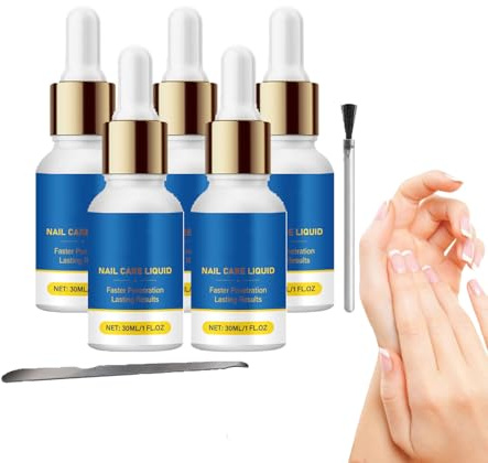 Organic Tea Tree Nail Care Liquid - Nail Repair Kit for Damaged & Broken Nails with Brushes & Nail Files, Strengthener Serum for Toenails and Fingernails, 30ml Restores Natural Shine (5 Bottles)