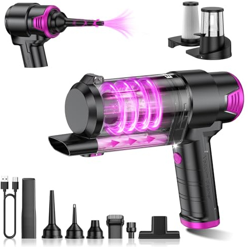 EYYA Handstaubsauger Kabellos 16KPA High Power Tragbarer Autostaubsauger & Air Duster Handstaubsauger Kabellos Wiederaufladbar mit Multi Düsen & 2 HEPA Filter für Auto Home Office