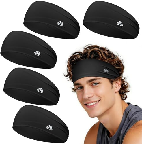 AWUMBUK Sport Stirnband Damen & Herren - 5 Pcs Haarband Workout Schweißband Stirn Atmungsaktiv Elastisch Hasrband rutschfest Headband für Laufen, Basketball, Yoga, Gym, Wandern, Radfahren