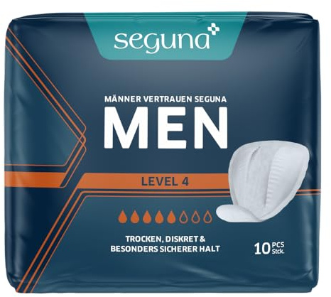 SEGUNA MEN Level 4, Inkontinenzeinlagen für Männer, Inkontinenz Slipeinlagen, Hygiene-Einlagen bei leichter Blasenschwäche (Beutel (10 Stück))