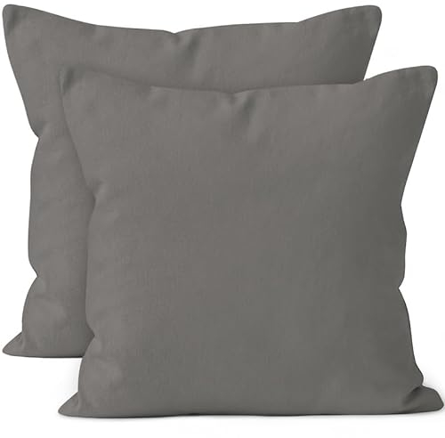 Encasa XO Baumwoll-Kissenbezüge, 2er-Set I 24x24 in (60x60 cm) - Grau I kein Einsatz I einfach Kissenbezüge I Maschinenwaschbar | Nur Innen benutzen