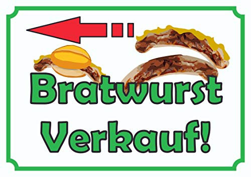 HB-Druck Bratwurst Verkaufsschild Schild mit Pfeil nach Links A0 Rückseite selbstklebend