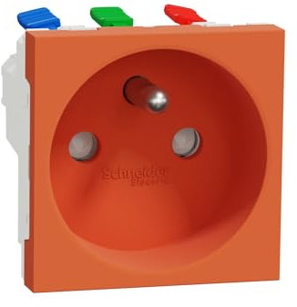 Schneider Electric - Unica - prise 2P+T - FR - 90° - raccord rapide traversant - Orange - méca seul - NU305961
