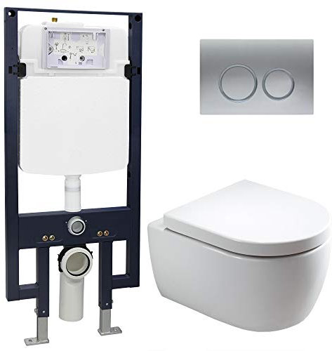 WC-Komplettpaket 22: WC NT2039 und Soft-Close Sitz mit Vorwandelement G3008 und Betätigungsplatte vorne, Betätigungsplatte:Modell 4111 satin