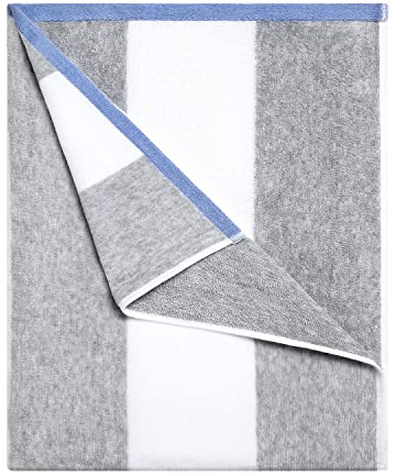 HENBAY Übergroßes Strandtuch aus Baumwolle, groß, 178 x 89 cm, gestreift, schnell trocknend, Cabana-Handtuch, Grau