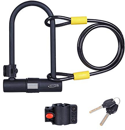 Tech Traders Bike U Lock with Double Loop Cable,Heavy Duty Bike U-Lock, 15mm Shackle and 10mm x1.35m Cable with Mounting Bracket For All kid of bikes-2Keys