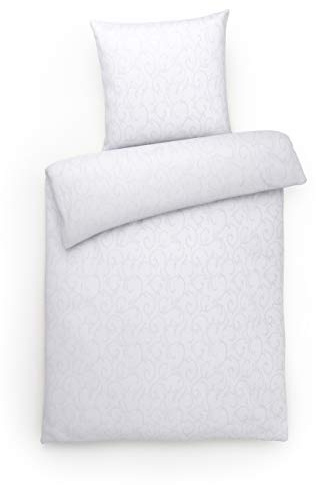 Carpe Sonno Damast Bettwäsche 155x220 cm Ranken – Ranke 1 Weiß Baumwolle | Luxus Hotel-Bettwäsche aus 100 % Baumwolle mit Ranken-Dessin | Bettbezug + Kissenbezug 80x80 | Reißverschluss